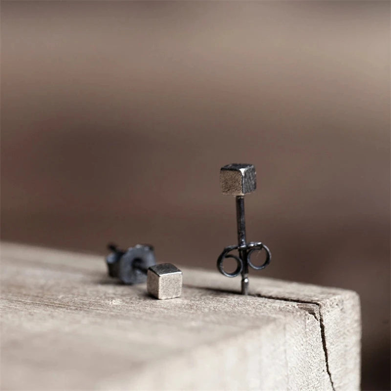 MKENDN 925 Sterling Silver Cute Cube Stud Earrings Men Women Personality Minimalist Prevent Allergy Ear Jewelry Neo-Gothic Style