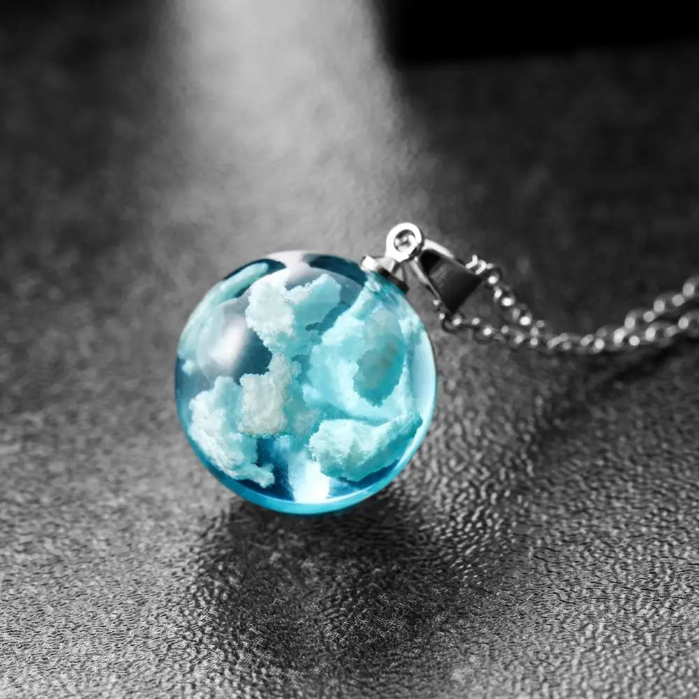 Blue Sky White Cloud Ball Moon Shape Pendant Necklace - Madeinsea©