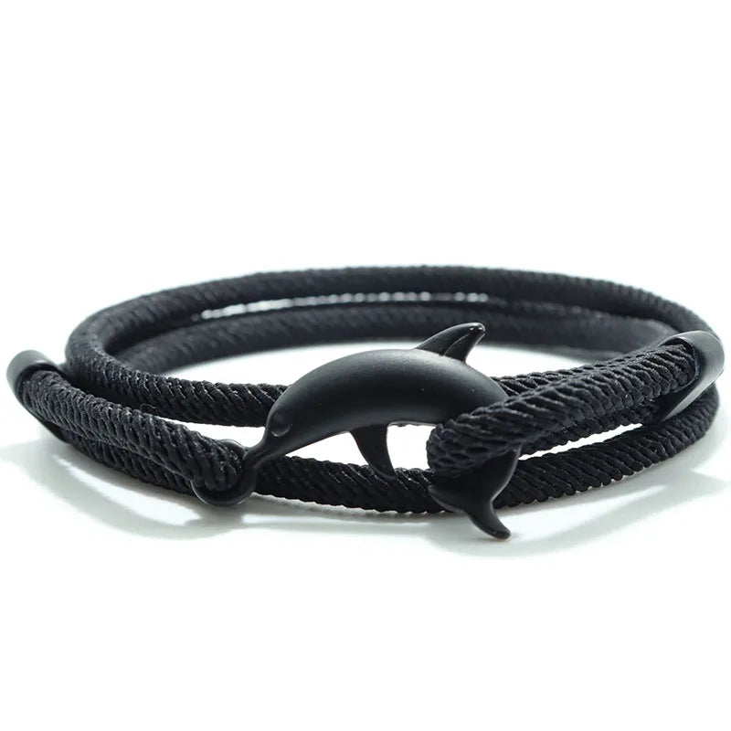 Nouveau Bracelet Dauphin Homme 4mm Cordon Nylon Chaîne Braclet Homme Bohême Tissé Réglable Braslet Plage Loisirs Accessoires Pulseira