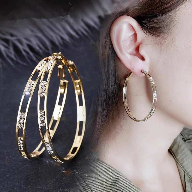 925 Sterling Silver Needle Earrings 24 K Gold Plating Inlay Zircon Big Ar Ring Senior Women Earrings Fashion and Personality