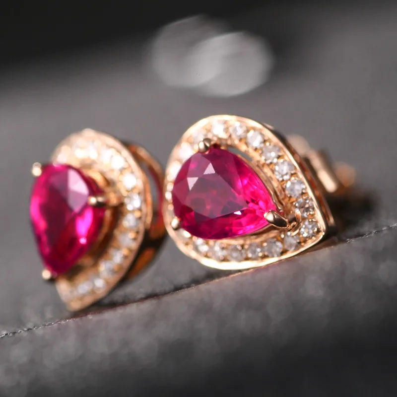 Luxury Female Bule/red Stone White Gold Stud Earrings Double Earrings Vintage Wedding Earrings for Elegant Women Drop Shipping