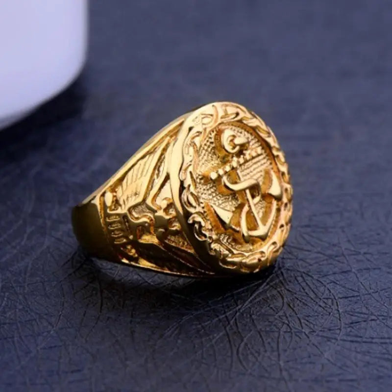 Vintage Gold Plated Battleship Anchor Ring (Zinc Alloy) - Madeinsea©