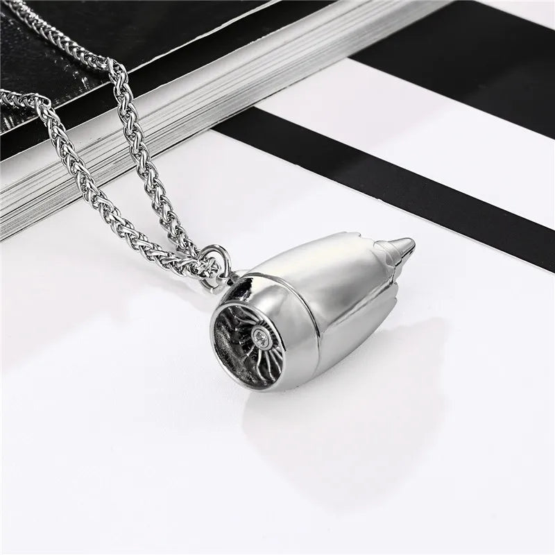MKENDN Men Aircraft Airplane Engine Shape Necklace Plane Pendant Necklace For Women Stainless Steel Male Jewelry Gift