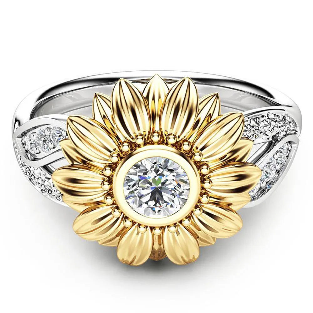 MKENDN New CZ Stone Fashion Jewelry Femme Gold Silver Color Cute Sunflower Crystal Wedding Rings for Women