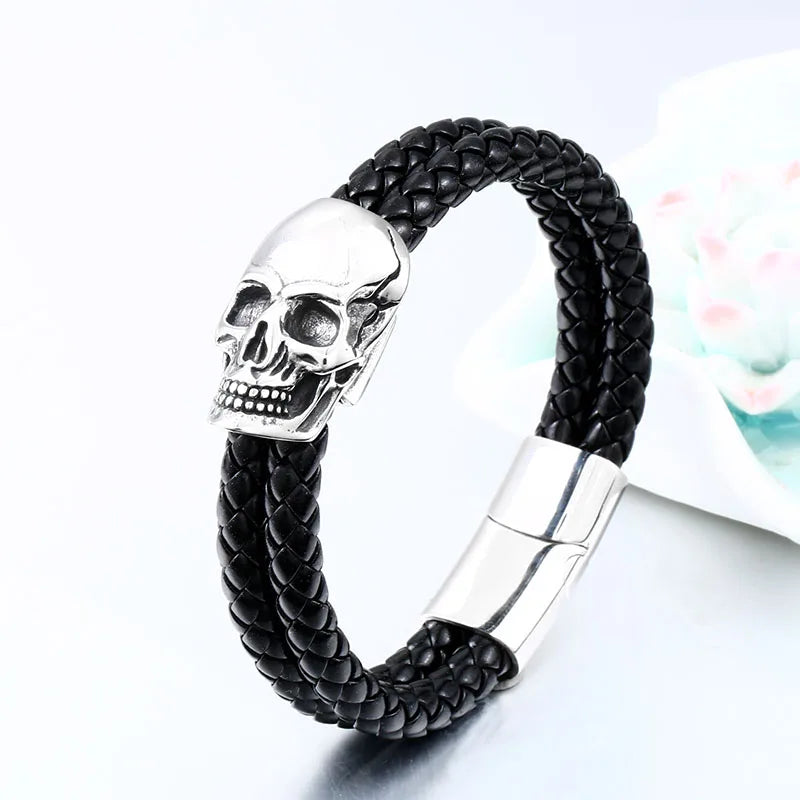 Beier nouveau magasin populaire crâne hommes bracelet punk boule cuir tricot haute qualité bijoux cadeaux LLBC-L0103