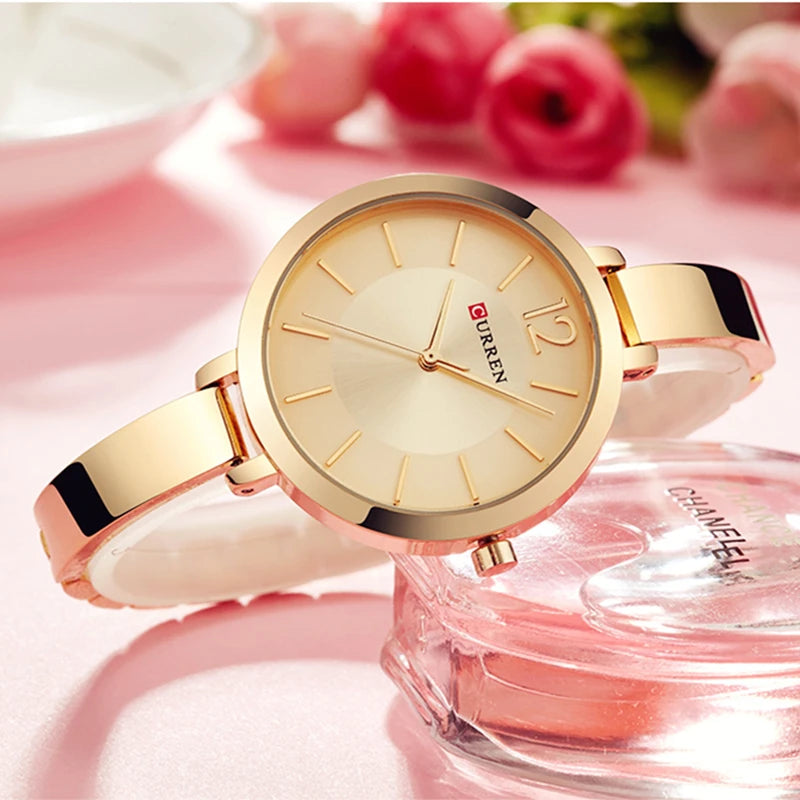 CURREN Fashion Gold Women Watches Stainless Steel Ultra thin Quartz Watch Woman Romantic Clock Women's Watches Montre Femme