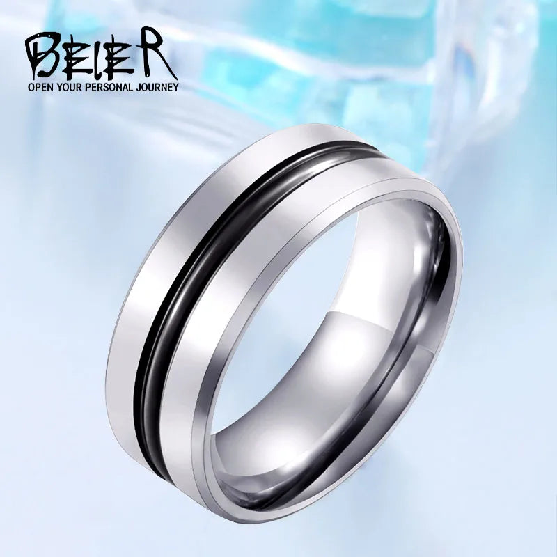 Bague Beier en acier inoxydable 316L pour homme et femme, anneau rond simple, bijoux de haute qualité LLBR-R015R