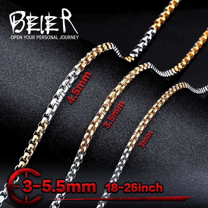 Beier 316L stainless steel Fashion Box Chain Men's Necklace wholesale High Quality Jewelry LLBN1012