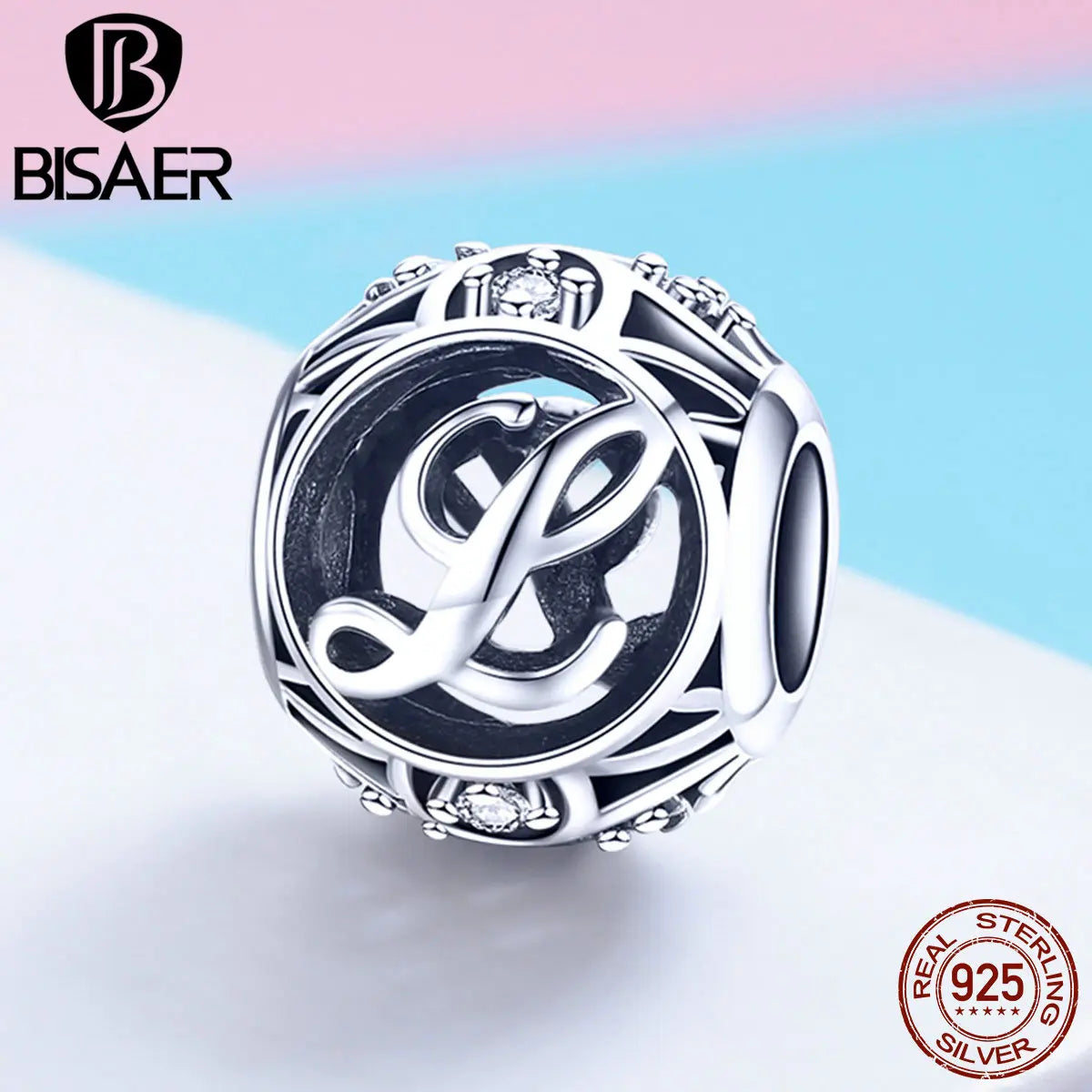 BISAER Hot Sale 925 Sterling Silver Letter Of Alphabet A To Z Letter Beads Charms Fit Original Charm Bracelet DIY Jewelry Making