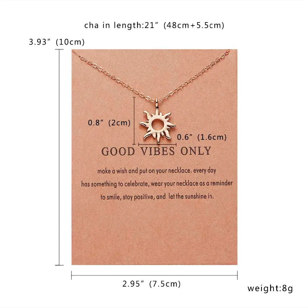 Rinhoo Fashion Sun Necklaces & Pendants Gold Color Alloy Pendant Necklace Wish Card Jewelry For Women Girl Jewelry Birthday Gift