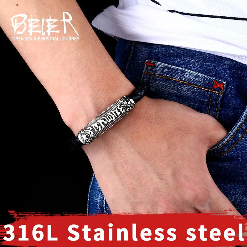 Beier nouveau magasin Bracelet en cuir avec mantra bouddhiste ancien classique à six mots Bijoux de haute qualité LLBC-L040L