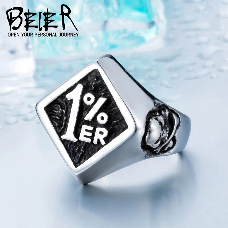 Beier 316L Stainless Steel 1% knight Men's Ring Punk Biker Skull RingHigh Quality Jewelry LLBR8-243R