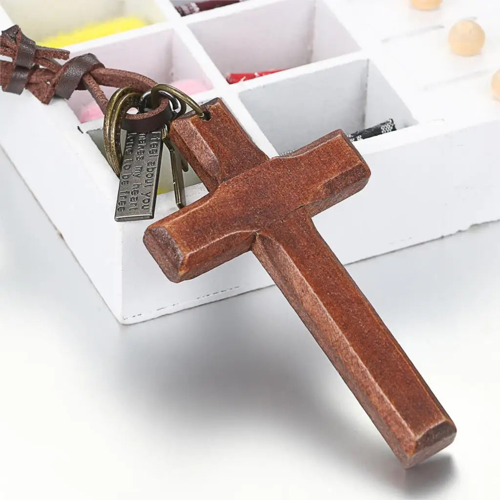 Vintage Wooden Cross / Crucifix Necklace for Men and Women with Adjustable Rope - Madeinsea©