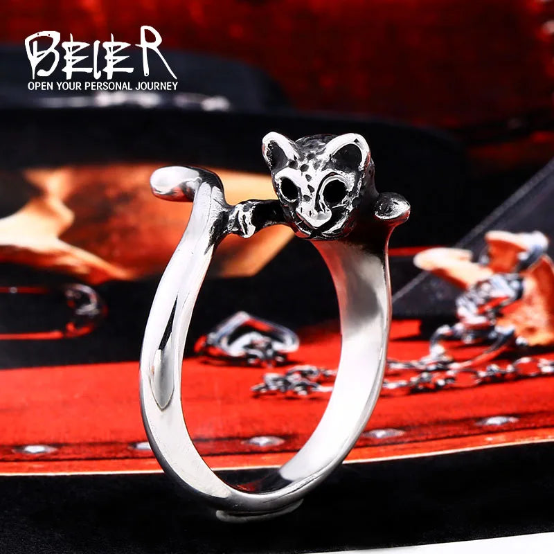Beier 316L Stainless Steel Classic animal ring compact cat tail ring ladies ring wedding high quality jewelry LLBR8-651R