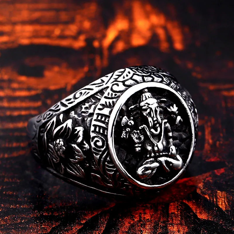 Beier 316L stainless steel Elephant trunk carving symbol men's ring Retro punk biker high quality jewelry LLBR8-672R