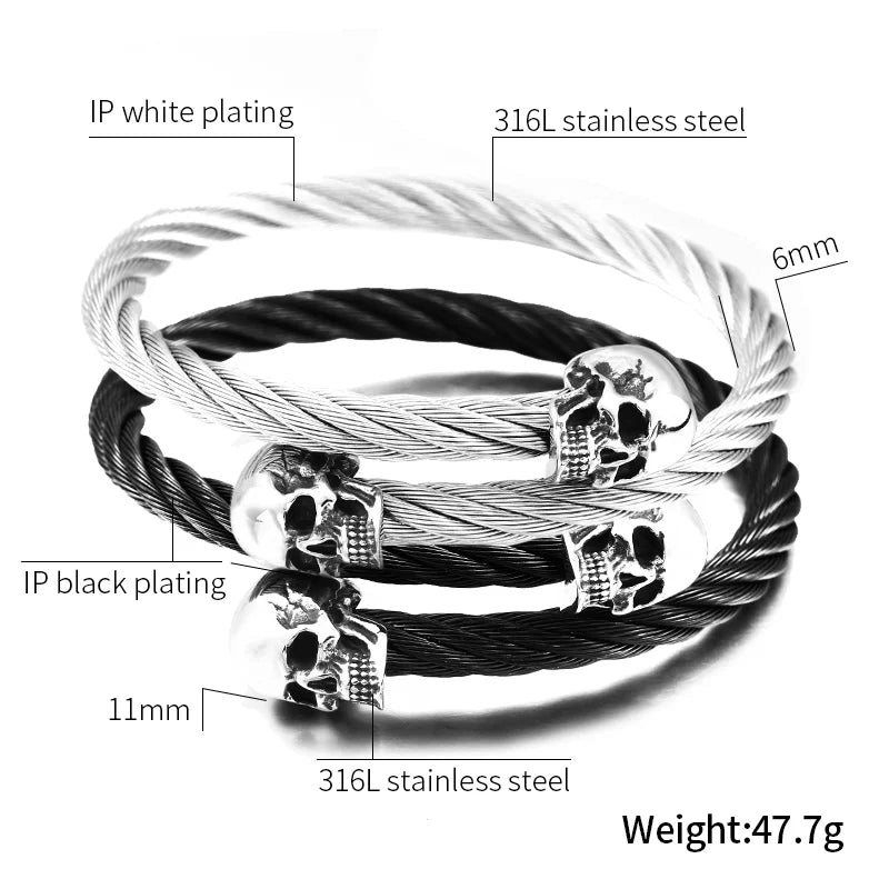Beier new store 316L Stainless Steel Bangles high quality for women and men double skull PUNK Bangles fashion jewelry LLBRG-012G - Madeinsea©