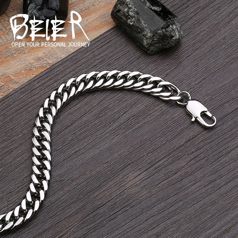 Beier new store 7mm/9mm wide 316L stainless steel bracelet Machine knitting chain bracelet LLBR-C006