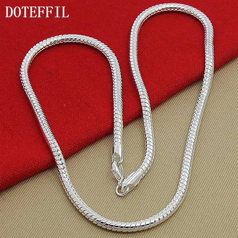 DOTEFFIL 925 Sterling Silver 16/18/20/24/22/24/26/30 Inch 3mm Snake Chain Necklace For Woman Man Wedding Engagement Jewelry - Madeinsea©