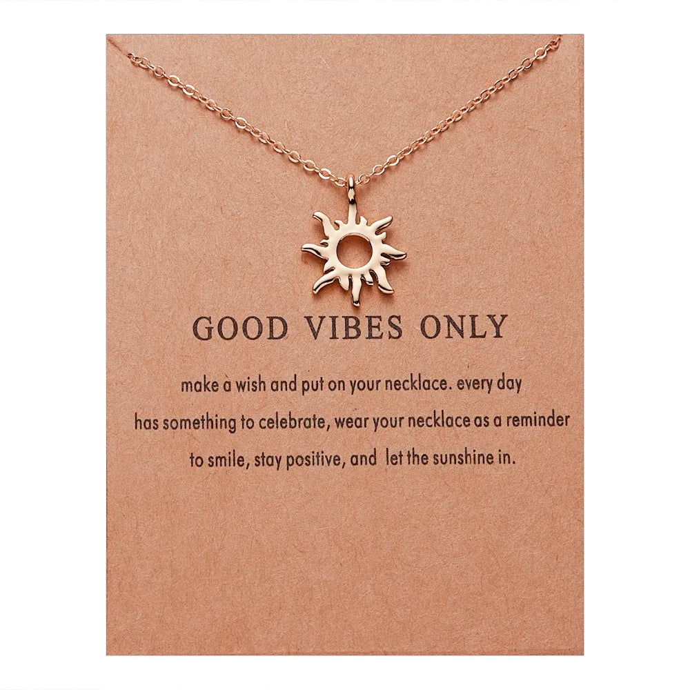 Rinhoo Fashion Sun Necklaces & Pendants Gold Color Alloy Pendant Necklace Wish Card Jewelry For Women Girl Jewelry Birthday Gift