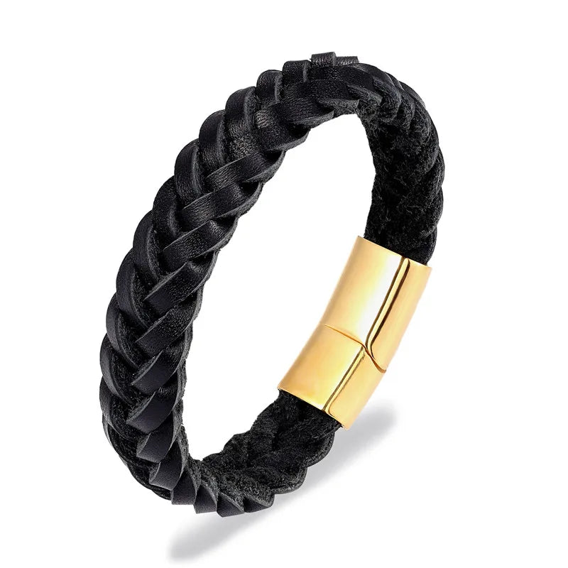 MKENDN 2021 Fashion Stainless Steel Chain Genuine Leather Bracelet Men Vintage Simple Male Braid Jewelry for women - Madeinsea©