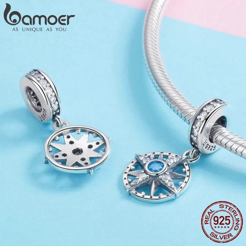 925 Sterling Silver Sparkling Nautical Compass Star Pendant for Bracelets & Necklaces - Madeinsea©