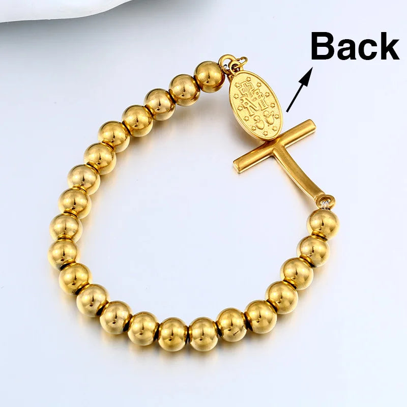 BEIER Jesus Christ Cross Charm Beads Bracelet & BangleBoys Mens women Chain Stainless Steel Jewelry Accessories LLBC8-048R