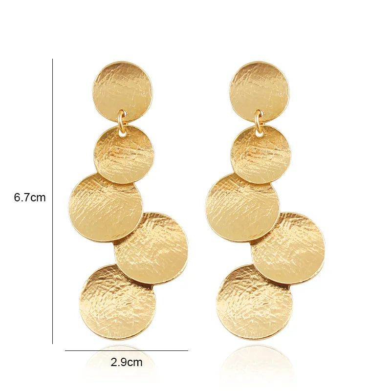 European Exaggerated Irregular Uneven Drop Earrings for Female Disc Multi-layer Ladies Round Long Earrings Boho Ear Jewelry