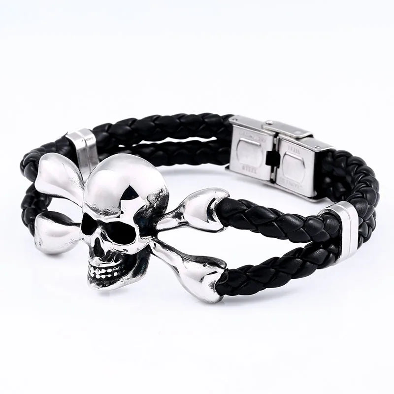 Bracelet en cuir de vachette avec tête de mort punk en acier inoxydable 316L Beier, bijoux de haute qualité, capitaine de la marine, rock, LLBC-L051