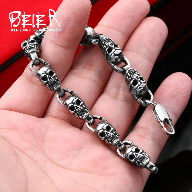 Beier 316L Stainless Steel bracelet punk skull Bracelet for Man wide 10mm Fashion Jewelry LLBC8-023