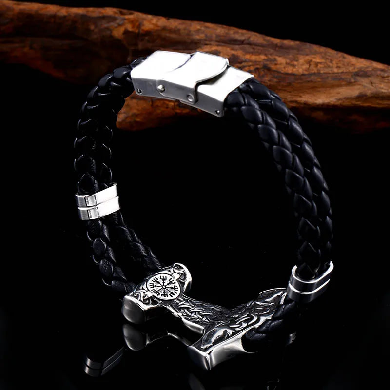 Bracelet Beier en acier inoxydable 316L avec tête de chèvre viking et marteau pour homme, symbole nordique, bijoux de haute qualité LLBC-L015