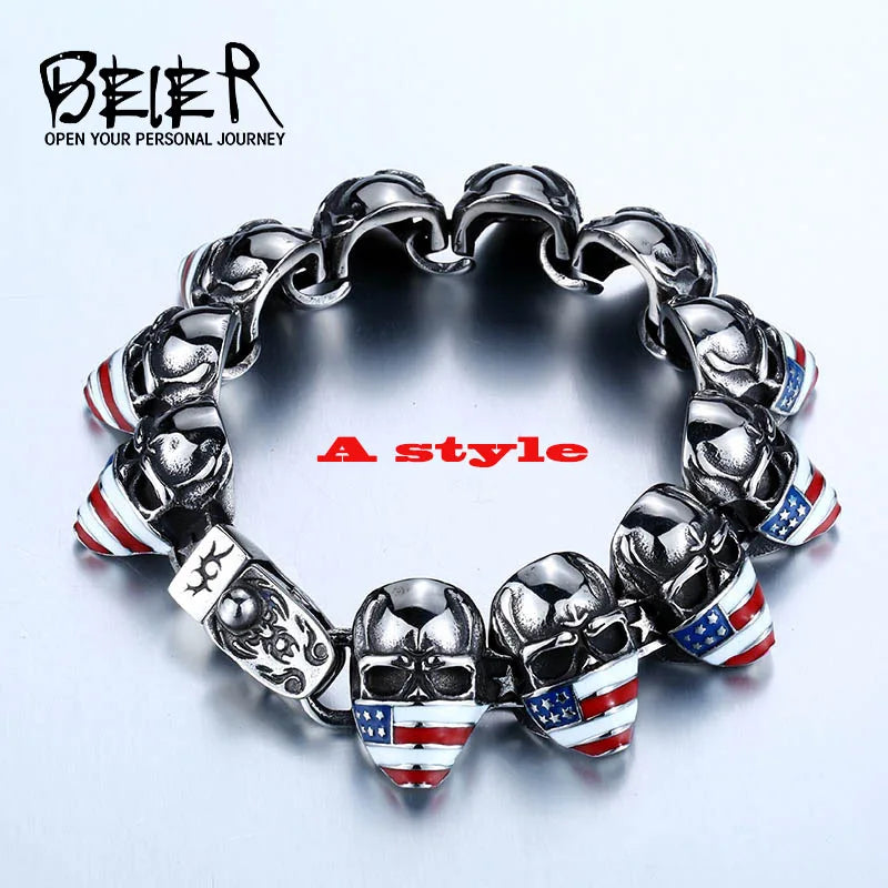 Beier 316L Stainless Steel bracelet punk American Flag skull men Bracelet Vintage Cool Jewelry LLBC8-025