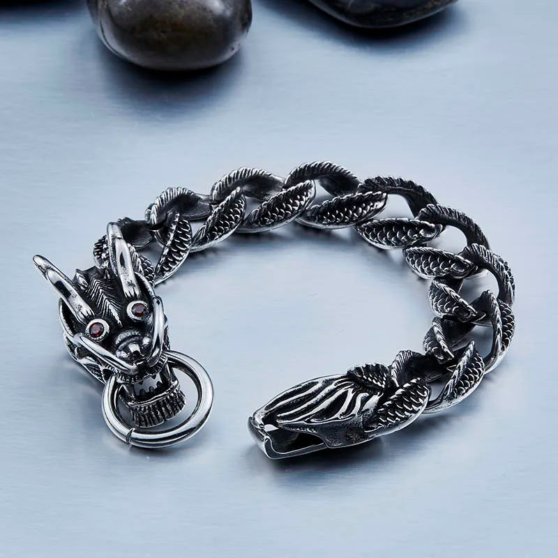 Beier 316L Stainless Steel bracelet punk skull Bracelet For Vintage Cool Dragon Style Men's Bracelet Jewelry LLBC8-019