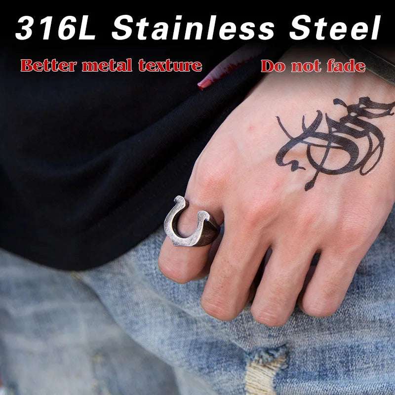 BEIER Bague homme fer à cheval couleur antique nordique en acier inoxydable 316L cheval Viking bijoux de haute qualité LLBR8-520R