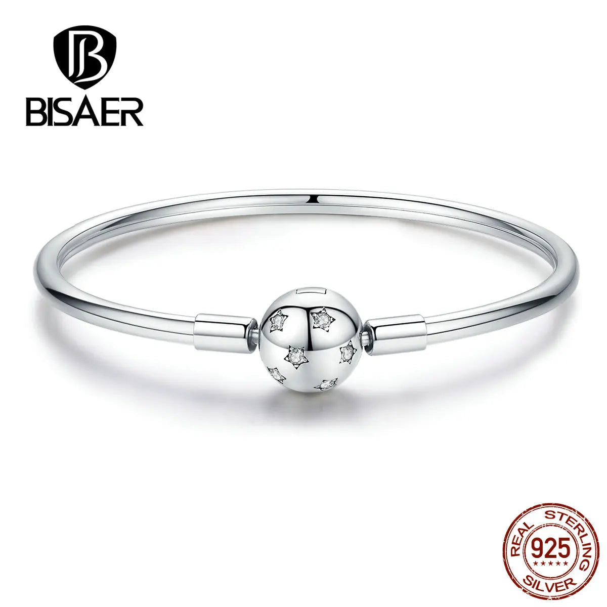 BISAER Bracelets à fermoir rond en argent sterling 925 en forme d'étoile pour bracelet à breloques et bracelet originaux pour femmes, bijoux fins de luxe