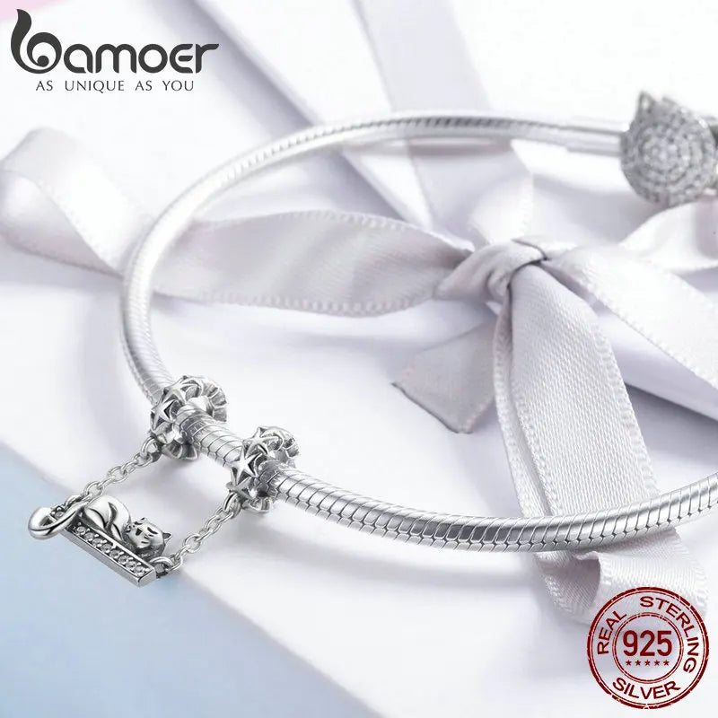 Sterling Silver Adorable Cat Star Charms Star Pave Charm Fit Bracelet & Necklaces DIY Jewelry Christmas Gift SCC856 - Madeinsea©