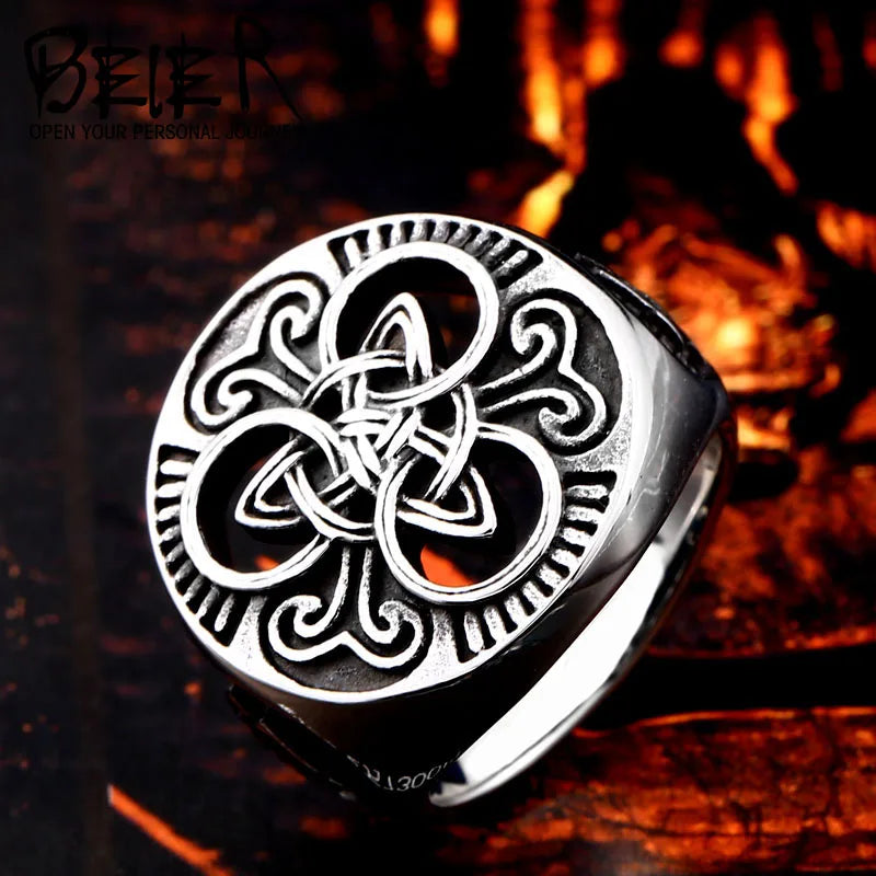 Beier 2022 Viking 316L Bague en acier inoxydable triangulaire pour homme Motif dieu nordique Bijoux de haute qualité Dropshipping LLBR8-663R