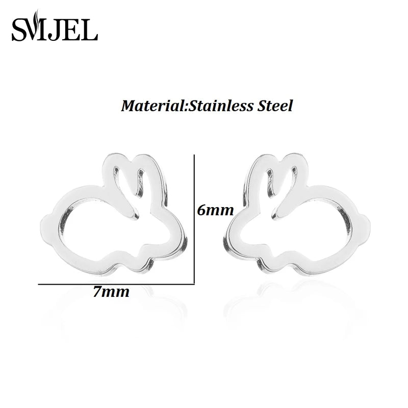 SMJEL New Stainless Steel Black Earrings Rabbit Women Girls Ear Jewelry Cute Animal Bunny Piercing Earring Post Gifts