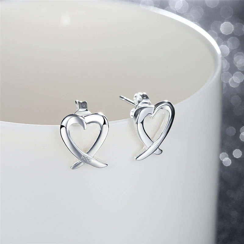 DOTEFFIL 925 Sterling Silver Hollow Heart Stud Earrings For Woman Wedding Engagement Fashion Party Charm Jewelry