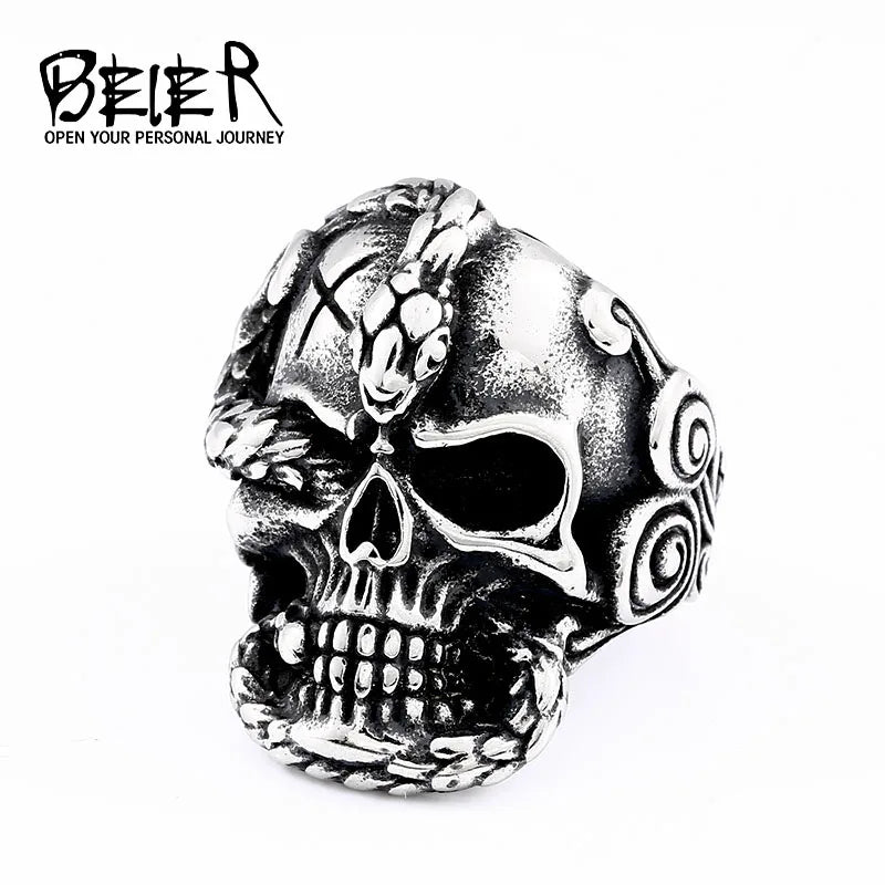 Beier new store 316L Stainless Steel Devil Skull Men's Rings Death Snake Punk Rock Fashion high quality Gifts LLBR8-652R