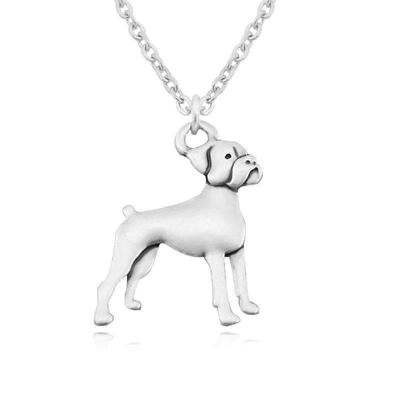 Vintage Silver Color Stainless Steel Long Chains Boxer Pendant Kolye Dog Charms Necklace For Women Men Jewelry Girls Gift 2018