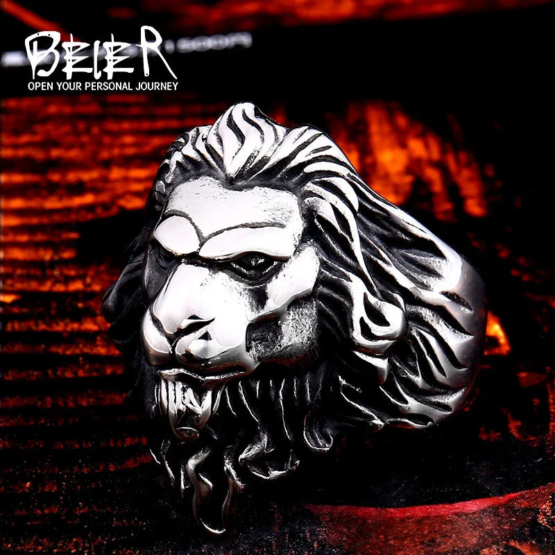 Bague pour homme Beier en acier inoxydable 316L avec tête de lion et roi de la forêt, bijou classique de haute qualité, protection animale, dieu LLBR8-676R