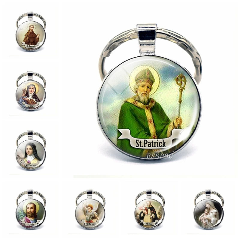 St Patrick Blessed Virgin Mary Keychain Saint Key Chain Silver Color Keychains Keyrings Catholic Jewelry St. Patrick's Day Gifts