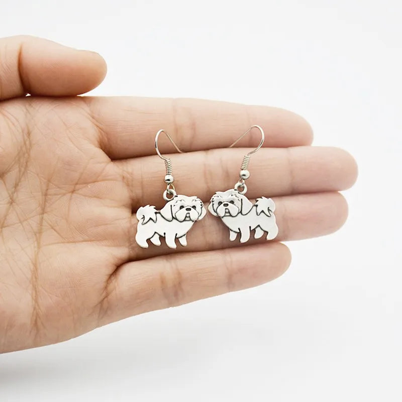 Vintage Silver Color Hippie Shih Tzu Drop Earring Boho Dog Statement Long Earrings For Women Jewelry Bijoux Brinco Party Gifts