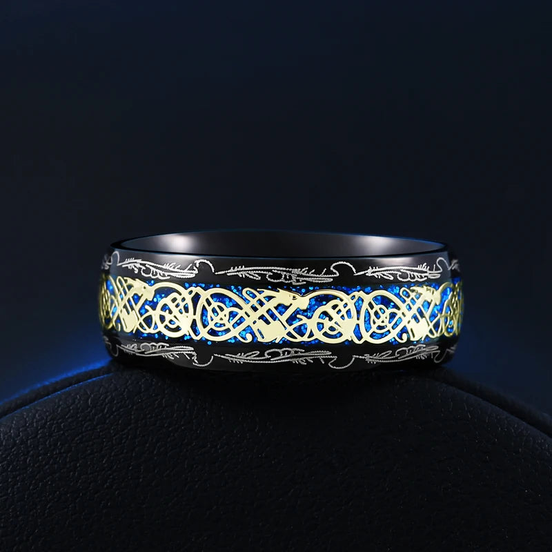 Stainless Steel Viking Runes Dragon Ring - Madeinsea©