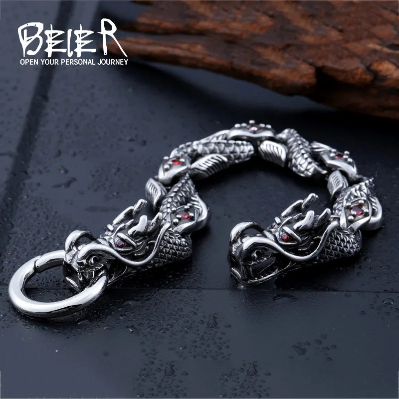 Beier 316L Stainless Steel bracelet punk skull Bracelet For Vintage Cool Dragon Style Men's Bracelet Jewelry LLBC8-035