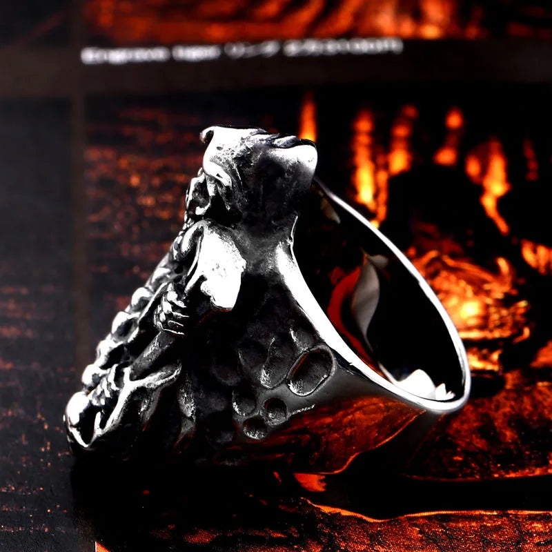 Beier new store 316L stainless steel Skull Men's Ring Hell Devil Scythe Punk Fashion Gift High Quality Jewelry LLBR8-666R