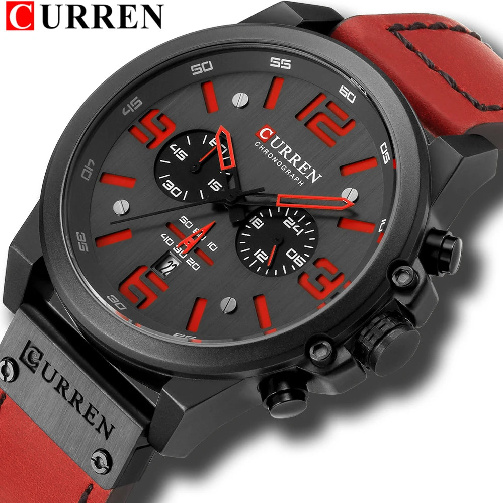 CURREN Fashion Casual Date Quartz Watches For Men Fashion Leather Sports Men's Wrsitwatch Chronograph Male Watch