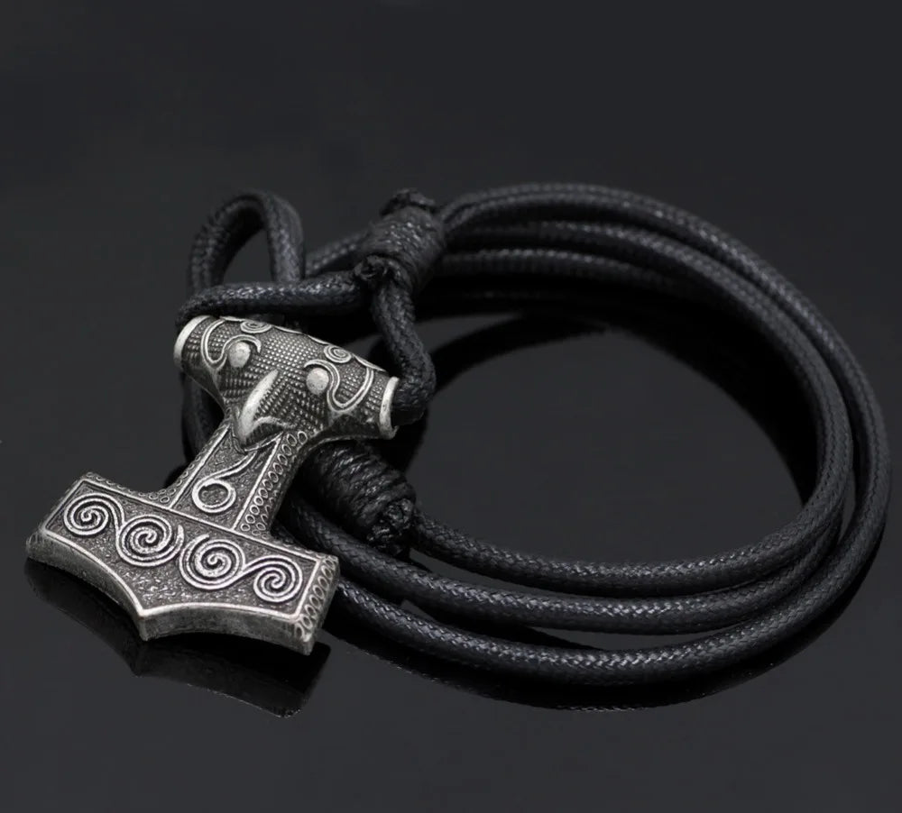 Leather Adjustable Viking Odin Raven Thors Mjolnir Hammer Viking Amulet Hammer Scandinavian Norse Bracelet for Men Jewelry - Madeinsea©
