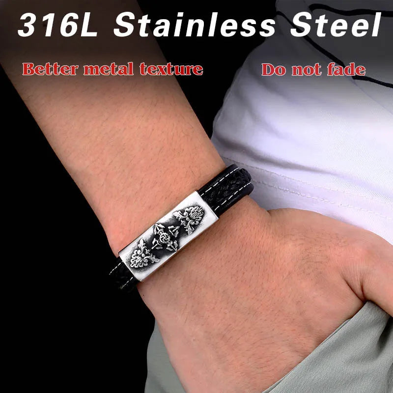 BEIER nouveau magasin bracelet en cuir pop rock en acier motif gravé au laser vélo cadeaux de haute qualité pour hommes LLBC-L041