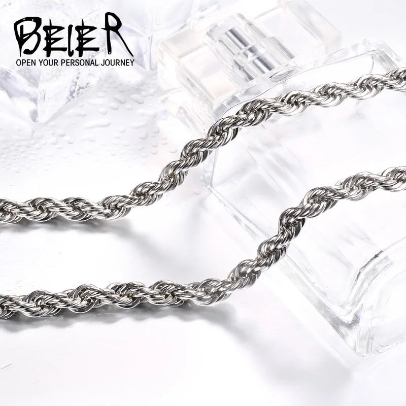 Beier 2.5/3/4mm Stainless Steel Necklace Twist Rendy Chain Necklace Boy Man Necklace chain BN1007